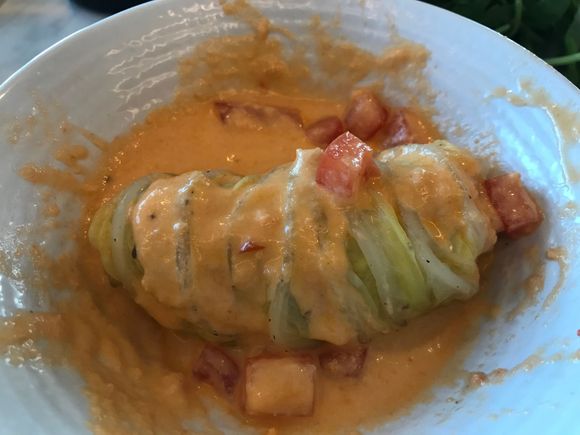 There crab was hiding in the stuffed cabbage rolls.