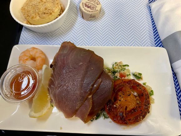 Band 1 lunch: smoked tuna, poached prawn, lime and coriander tabbouleh