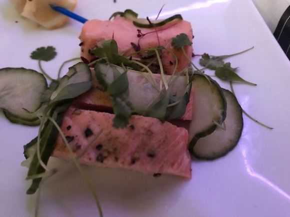 Salmon app was hot smoked, somewhat dry