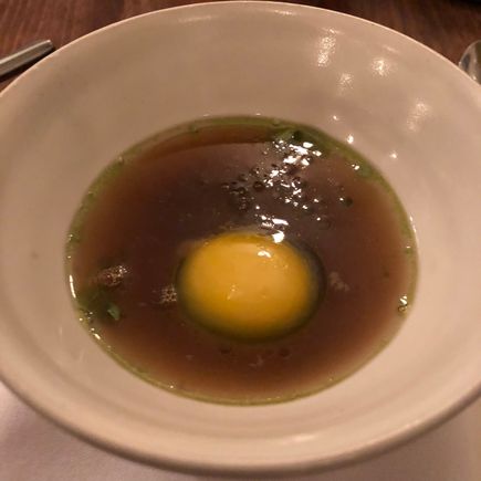 Egg yolk with trout roe and chicken broth - loved the creaminess of the yolk with the crunchiness with the roe as a contrast.