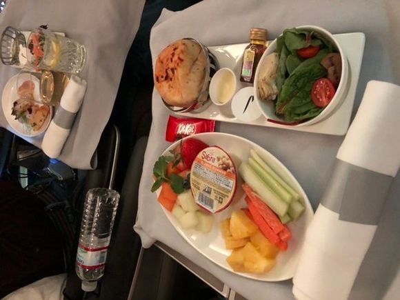 Kids starter of fruit and veg crudités. 