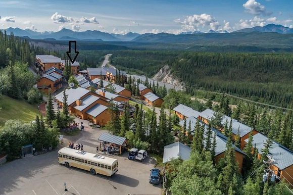 The hotel sits on a cliff near the park. The arrow shows where my room was. An excellent view of the park. Photo from Hotels.com. 