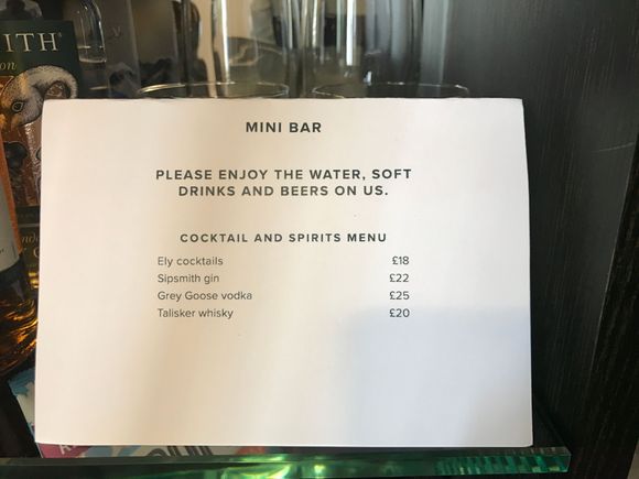 Minibar pricing - non alcohol drinks are complimentary