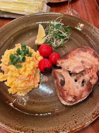 Scrambled eggs and ham(?)