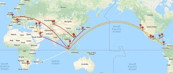 Routes in white are upcoming ones in 2020.