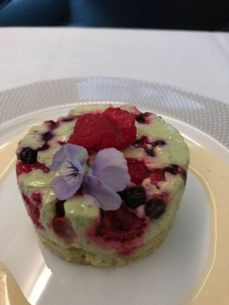 Pistachio sabayon and almond sponge