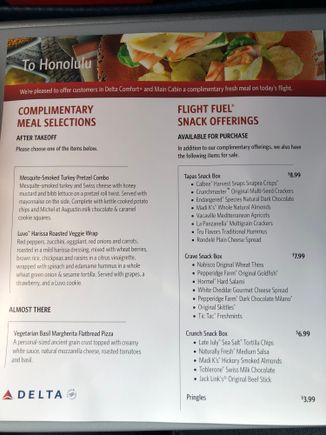 Minneapolis to Honolulu Menu