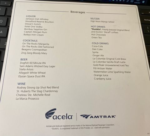 Drinks menu