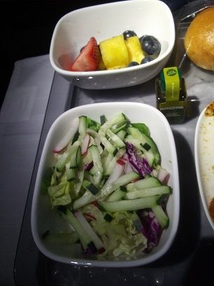Cucumber salad and fruit