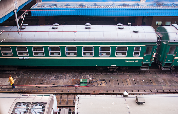 China Railways - old "green car" 2007 Shanghai Main Station