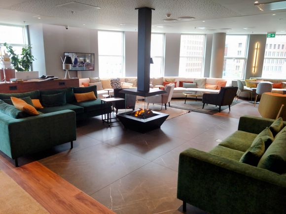 Cozy lounge with lots of comfy couches. 