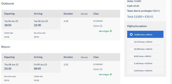 DUB-BCN avios.com