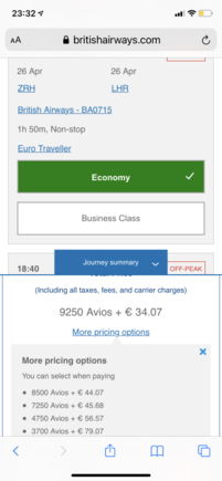 9250 avios for 491miles flight...