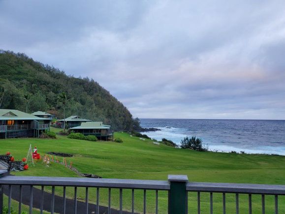 View from the lanai looking toward the red sand beach