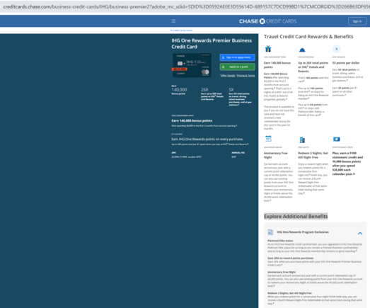 chase credit card website doesn't show $40k / Diamond Elite benefit.
