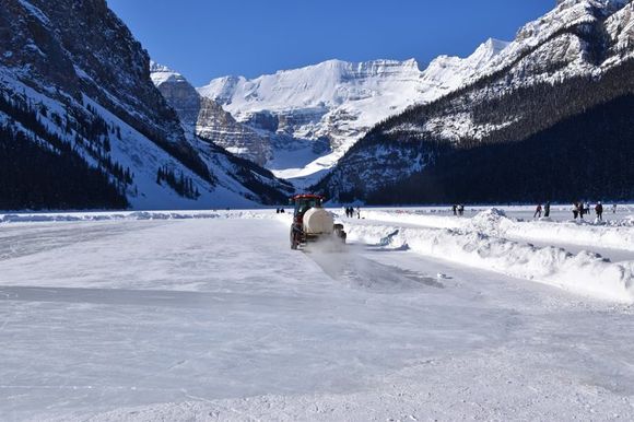 Maintaining the ice skating surface on Lake Louise