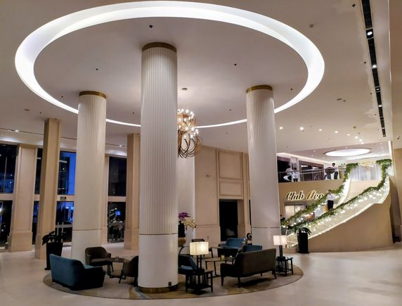 The lobby area of the Easton hotel, which is quite grand, in Ho Chi Minh City 