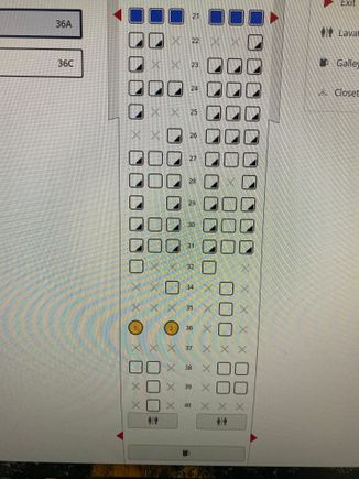 Does anyone know why row 29 & 36 is missing seat B? Can I assume that we will be sitting together?  Thanks. 