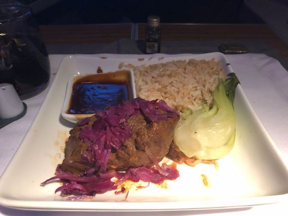 For the 'main plate," I had the Korean-braised short ribs. It tasted way better than it looks in the picture. Very flavorful, especially with the accompanying bulgogi sauce.  The meat itself was very soft and tender--I was cutting it with my fork. I wasn't a fan of the shredded red cabbage on top--it was overwhelming on the palate given the beef and sauce were very flavorful on their own. 