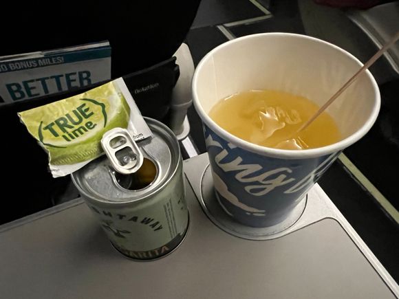 Just disembarked from the ANC-PAE flight...our FA quietly let some of us know in the front that a new product was on board in case we were interested. I read about these new offerings on FT a few days ago and willingly volunteered to try one.   I also picked up some tips and tricks from those who posted earlier and thoroughly enjoyed this concoction.  I'm not a fan of sweetness and this didn't disappoint. (The FA loved learning about the possibilities re: salt and lime packs.)
