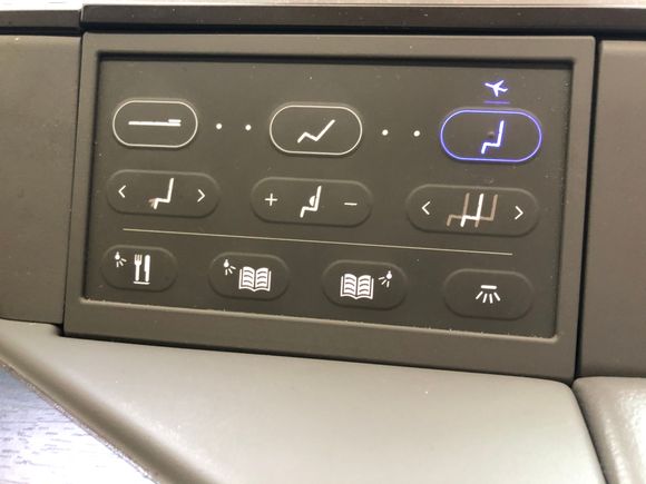 The seat console was pretty self-explanatory and I didn't have to ask for instructions to use it; I used the right-center button the most to move myself closer to the tray table (which was in a fixed position) for the meal service.
