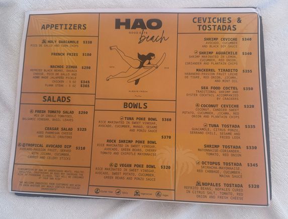 Hao Lunch Menu Beach-side