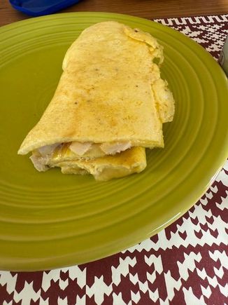 Still working on the leftovers - smoked Gouda and turkey omelet. 