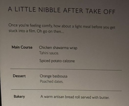 Dinner menu