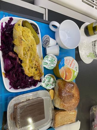 Mustard chicken with red cabbage and nice dessert