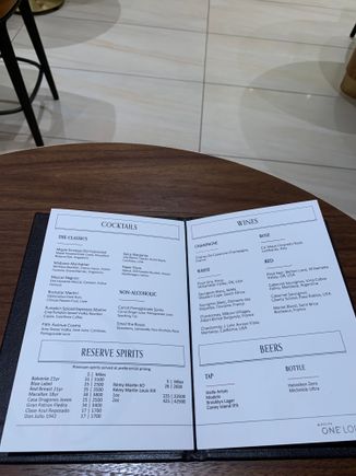 Updated beverage list at the sit-down restaurant 