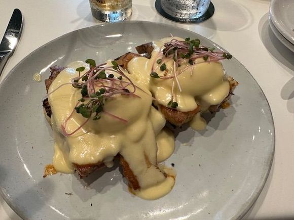 Pork belly Benedict with yuzu hollandaise
