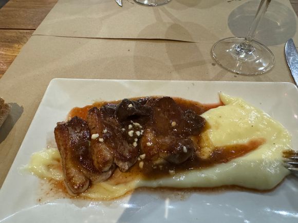 duck w prune sauce and parsnip puree