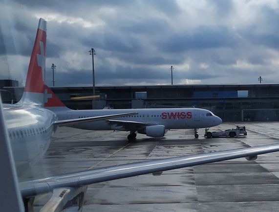 A SWISS plane on the tarmac at Zürich 