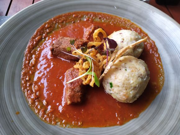 A mountain stew dish that I had at the Rienzbräu in Brunico, which also happened to brew its own beer on-site