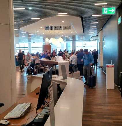 Entry to one of the overcrowded Lufthansa business lounges in Frankfurt 
