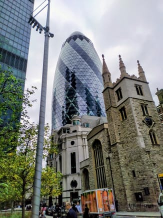 A view of the Gherkin in a curious mixture of old and new 