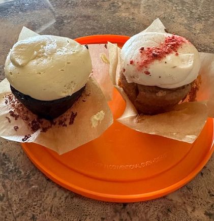 Cupcakes from Urban Cookies in Scottsdale. Gluten free chocolate salted caramel (you would never guess) and strawberry. Best cupcakes ever IMHO. 