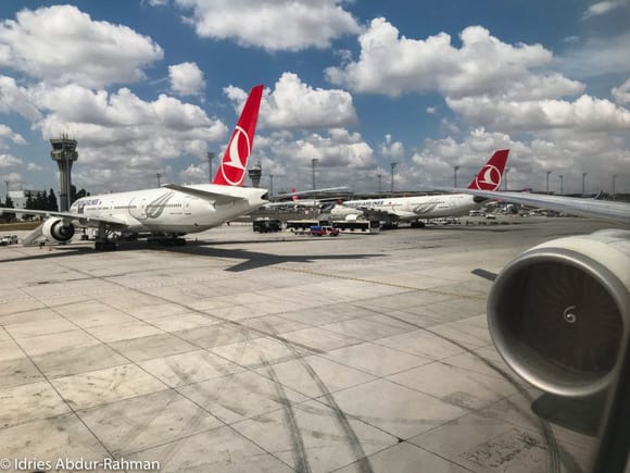 We landed about 15 minutes ahead of our scheduled time of arrival and taxied past a fellow Boeing 777-300 and an Airbus A330 of Turkish Airlines.