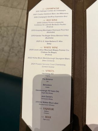 Drinks list