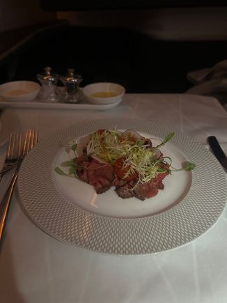 The carpaccio was brought out by accident, which the FA quickly noticed. Had a few bites. 