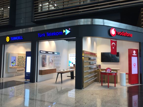 Landside kiosks just before security: Turkish mobile providers