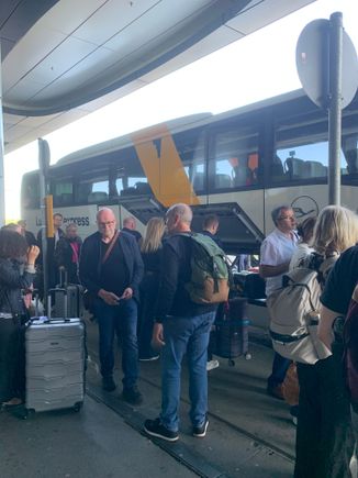 The bus arrives