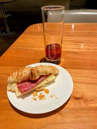 All I had in the lounge was a small pour of an aperitivo and a croissant.