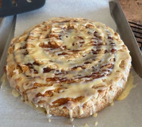 Brunch dessert - Giant Jam Bun with orange glaze. Pretty tasty if I do say so myself. 