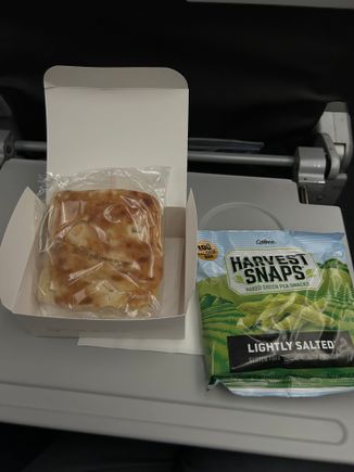 Mid flight cold sandwich. Harvest Snaps were quite good. 