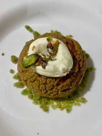 Choux pastry with pistachio and raspberry cream… this was EXCELLENT!