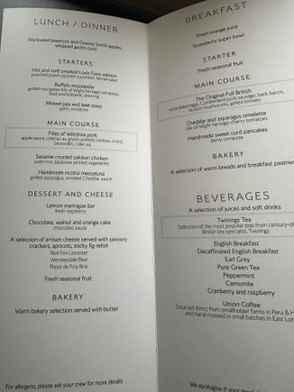 Standard menu 