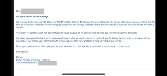 Full response from BA 