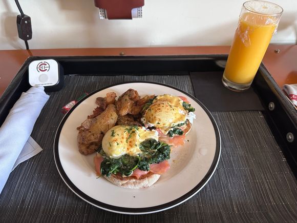Eggs Benedict w OJ. 