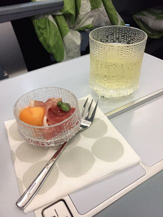 Amuse bouche of Parma ham and melon